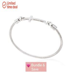 Stainless Steel Cross Bangle Bracelet with Inspirational Message